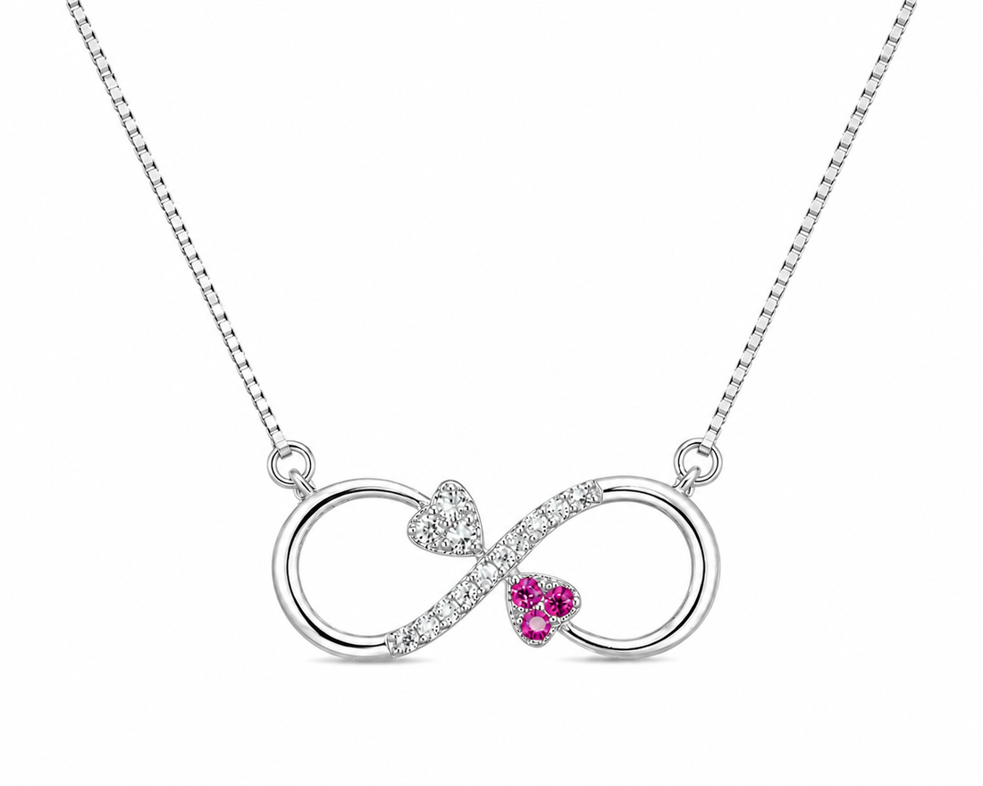 925 Sterling Silver Pink Infinity Pendant Necklace - Silver Finish - alternate view