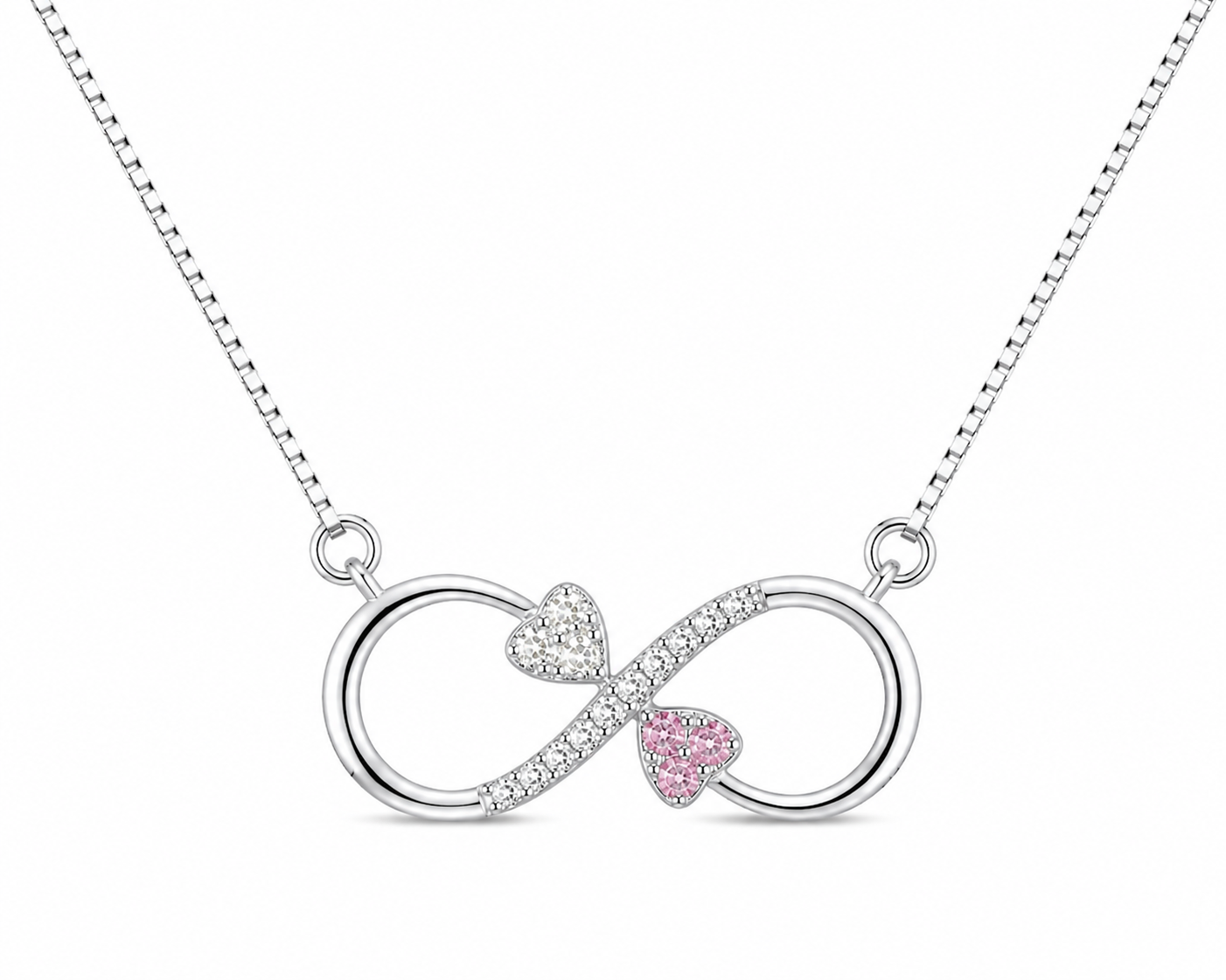 925 Sterling Silver Light Pink Infinity Pendant Necklace - Silver Finish - front view