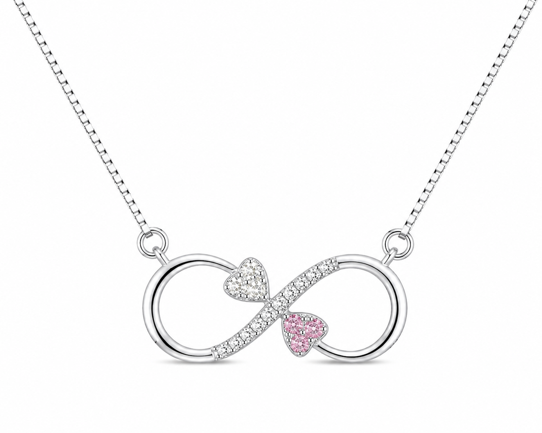 925 Sterling Silver Light Pink Infinity Pendant Necklace - Silver Finish - front view