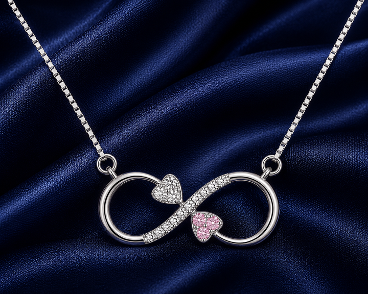 925 Sterling Silver Light Pink Infinity Pendant Necklace - Silver Finish - alternate view