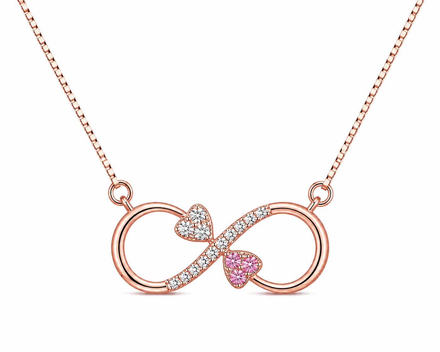 925 Sterling Silver Pink Infinity Pendant Necklace - Rose Gold Finish - alternate view