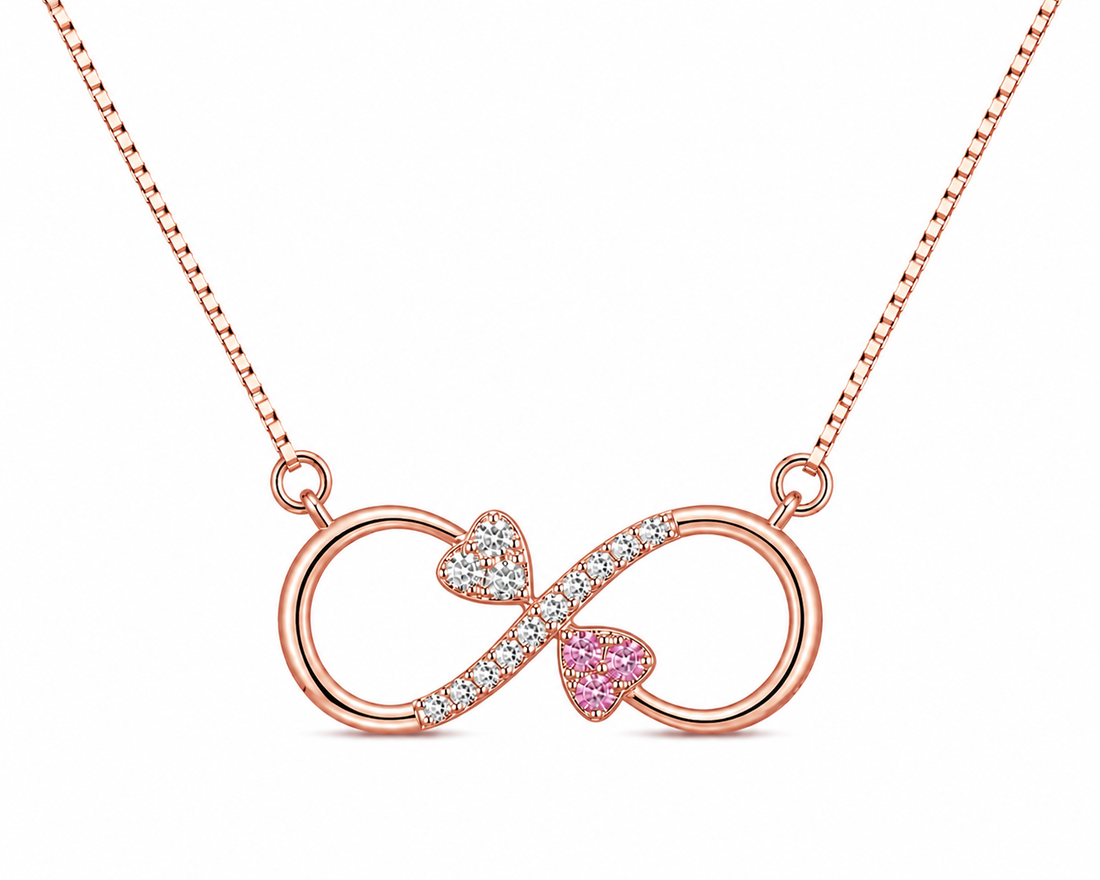 925 Sterling Silver Pink Infinity Pendant Necklace - Rose Gold Finish - alternate view