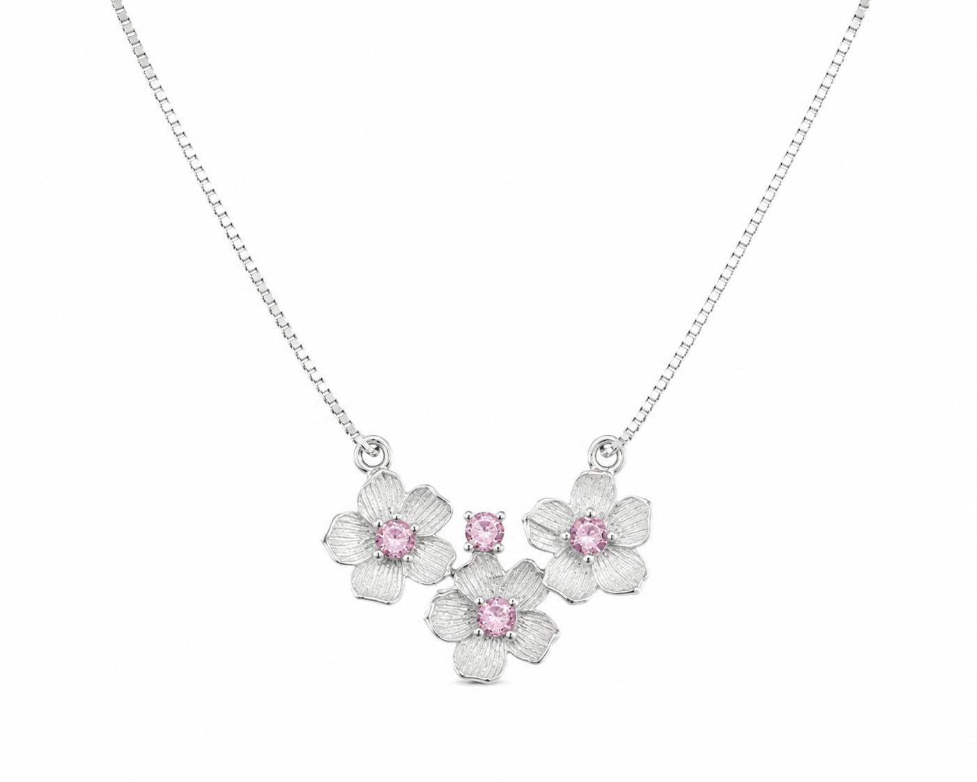 925 Sterling Silver Floral Bow Cluster Pendant Necklace - Silver Finish - front view