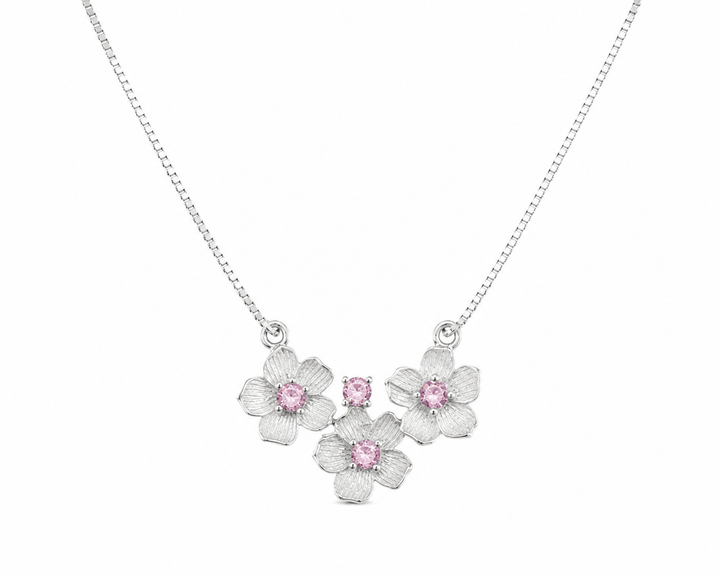 925 Sterling Silver Floral Bow Cluster Pendant Necklace - Silver Finish - front view