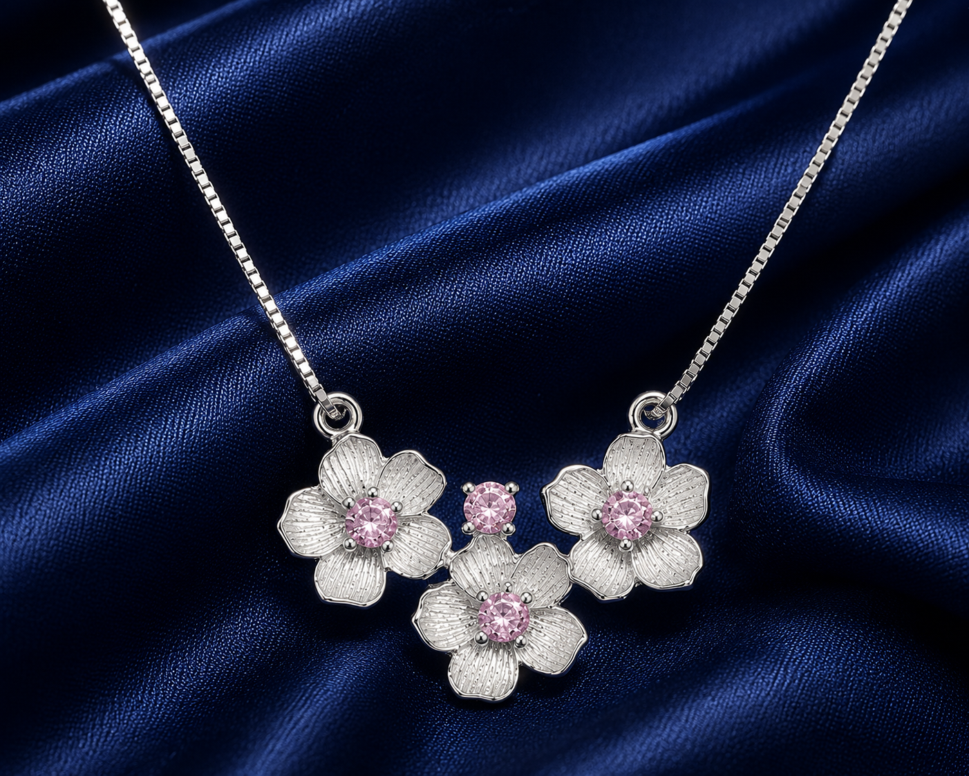 925 Sterling Silver Floral Bow Cluster Pendant Necklace - Silver Finish - alternate view