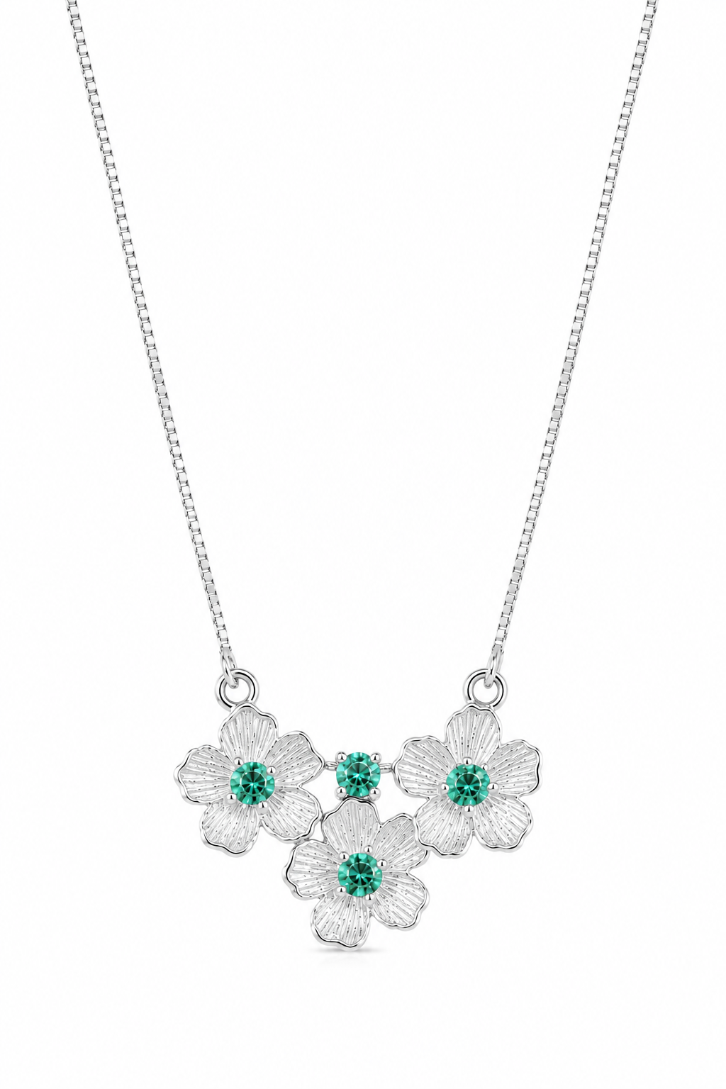 925 Sterling Silver Blue Triple-Stone Cluster Pendant Necklace - Silver Finish - front view