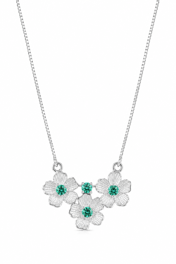 925 Sterling Silver Blue Triple-Stone Cluster Pendant Necklace - Silver Finish - front view