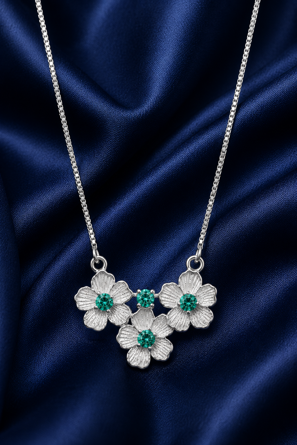 925 Sterling Silver Blue Triple-Stone Cluster Pendant Necklace - Silver Finish - alternate view