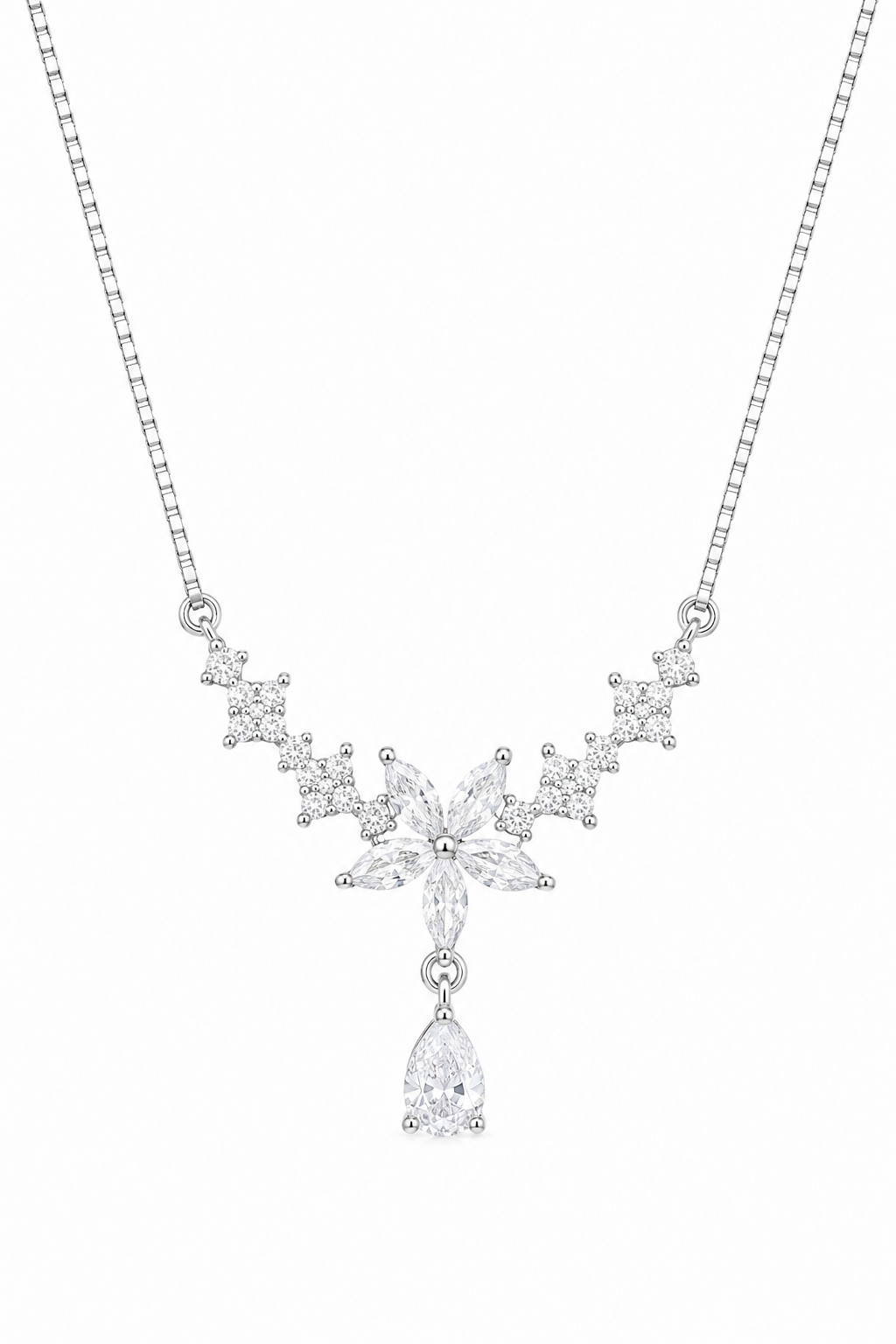 925 Sterling Silver Delicate Y-Drop Pendant Necklace - Silver Finish - front view