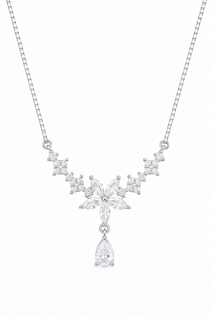 925 Sterling Silver Delicate Y-Drop Pendant Necklace - Silver Finish - front view