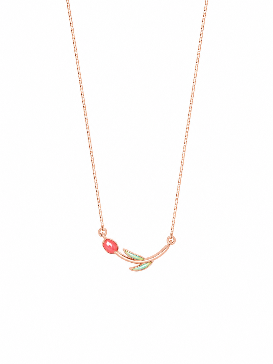 925 Sterling Silver Tulip Pendant Necklace - Rose Gold Finish - front view
