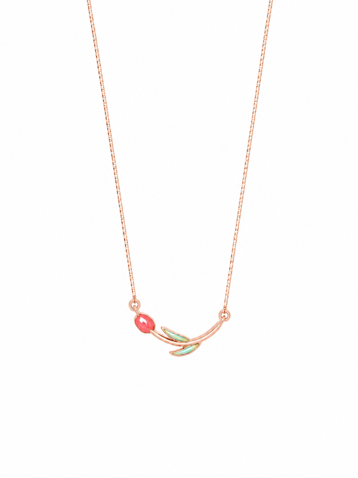 925 Sterling Silver Tulip Pendant Necklace - Rose Gold Finish - front view