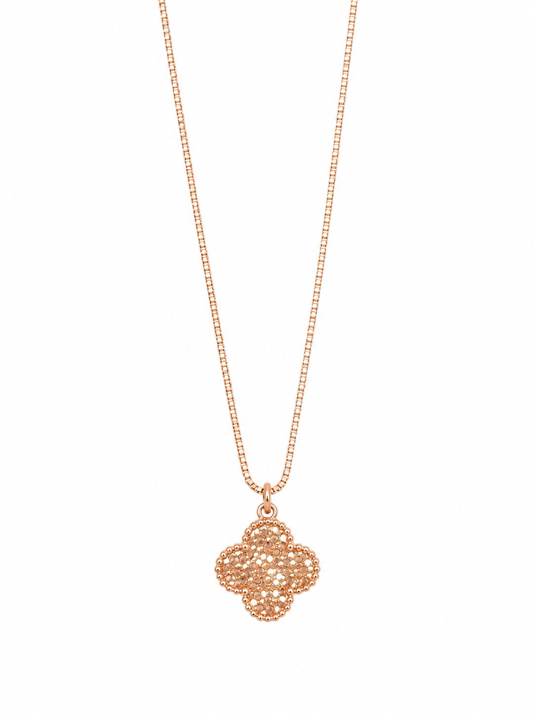 925 Sterling Silver Diamond Charm Pendant Necklace - Rose Gold Finish - front view