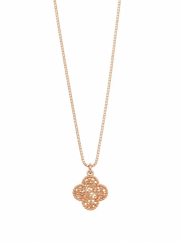 925 Sterling Silver Diamond Charm Pendant Necklace - Rose Gold Finish - front view