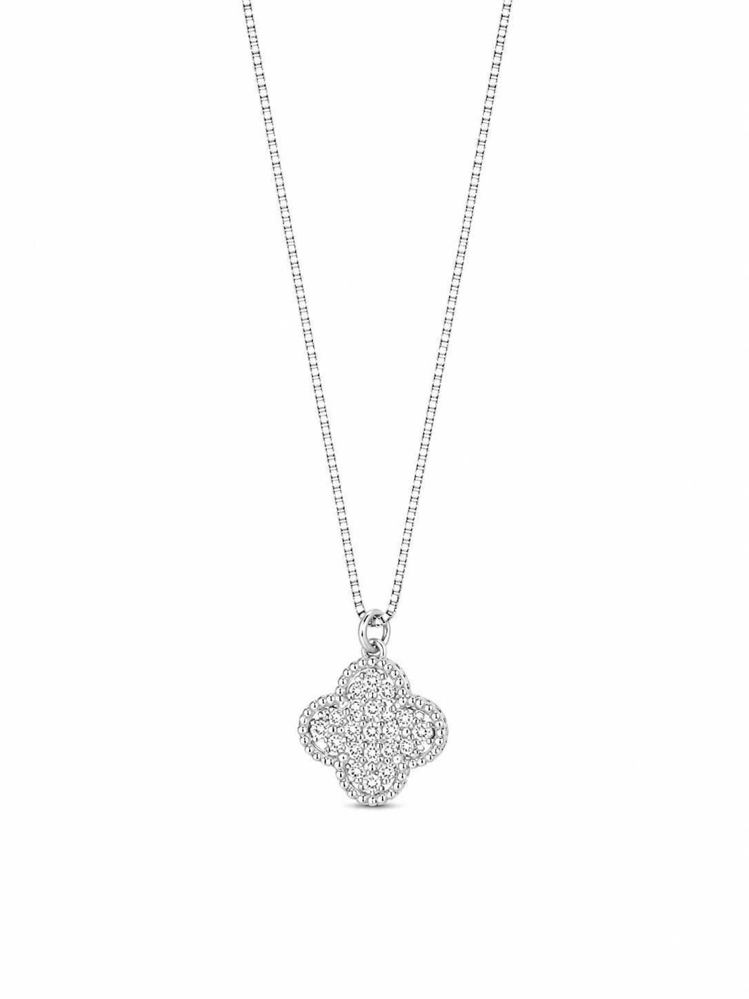 925 Sterling Silver Diamond Charm Pendant Necklace - Silver Finish - front view