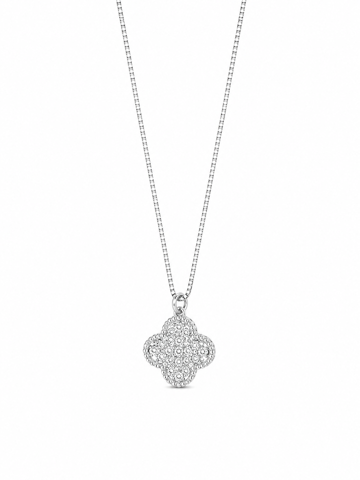 925 Sterling Silver Diamond Charm Pendant Necklace - Silver Finish - front view