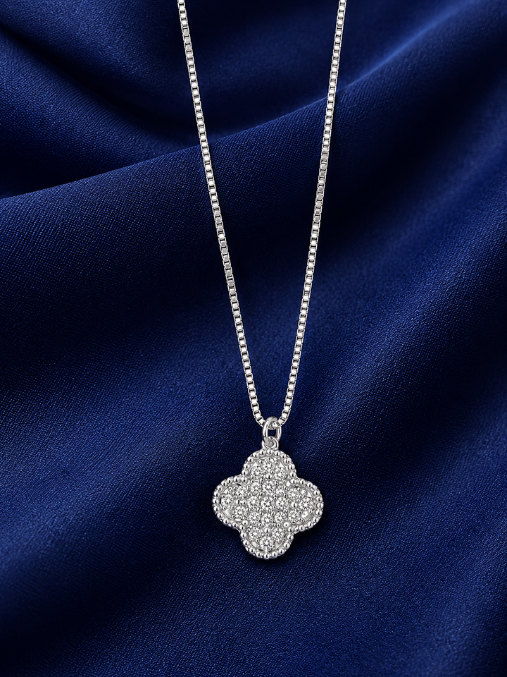 925 Sterling Silver Diamond Charm Pendant Necklace - Silver Finish - alternate view