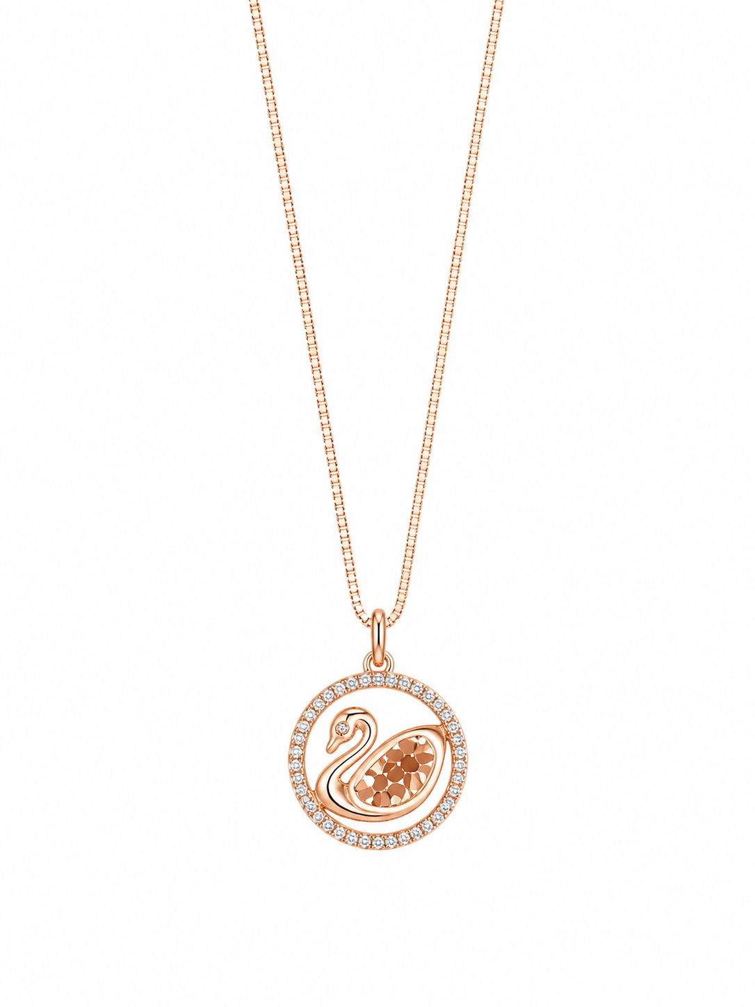 925 Sterling Silver Circular Halo Pendant Necklace - Rose Gold Finish - front view