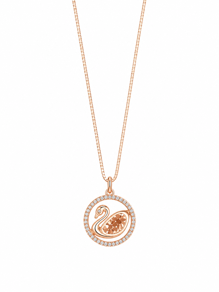 925 Sterling Silver Circular Halo Pendant Necklace - Rose Gold Finish - front view