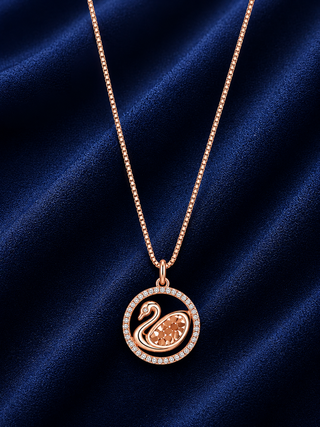 925 Sterling Silver Circular Halo Pendant Necklace - Rose Gold Finish - alternate view