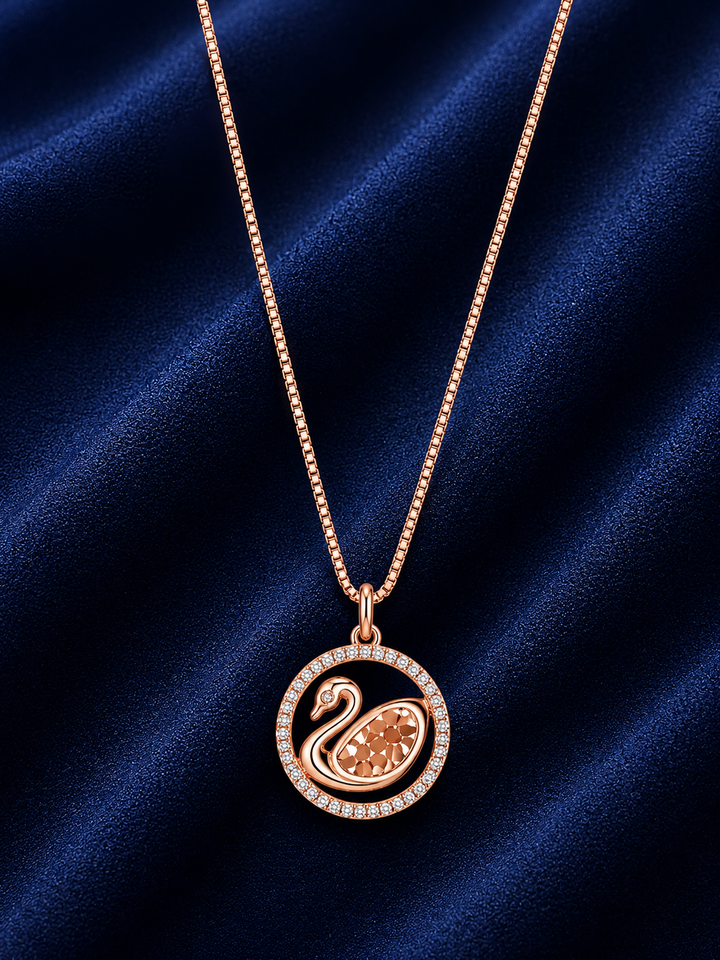 925 Sterling Silver Circular Halo Pendant Necklace - Rose Gold Finish - alternate view