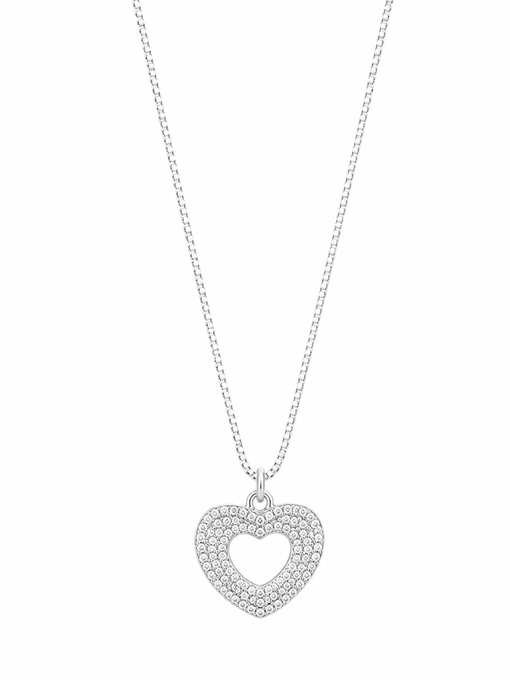 925 Sterling Silver Oval Outline Pendant Necklace - Silver Finish - front view
