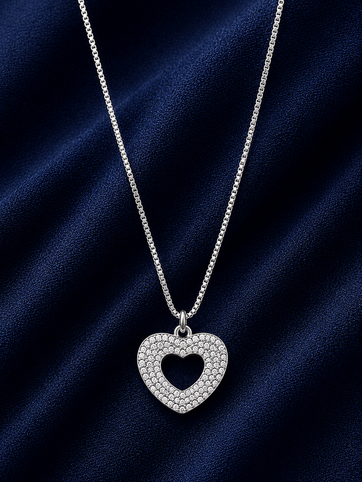 925 Sterling Silver Oval Outline Pendant Necklace - Silver Finish - alternate view