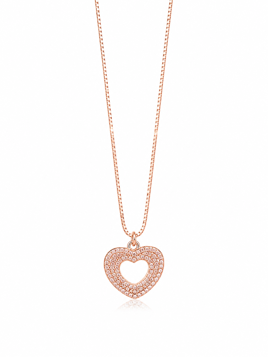 925 Sterling Silver Heart Outline Pendant Necklace - Rose Gold Finish - front view