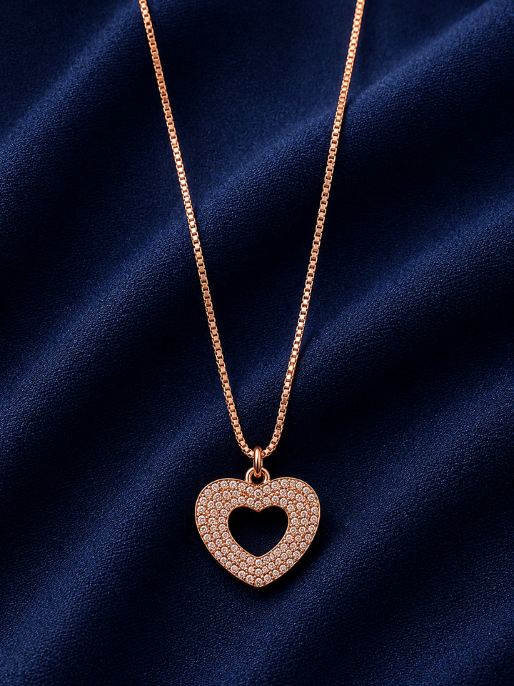 925 Sterling Silver Heart Outline Pendant Necklace - Rose Gold Finish - alternate view