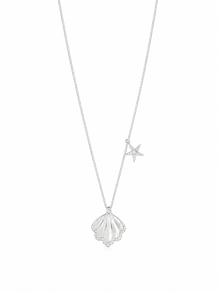 925 Sterling Silver Diamond Charm Pendant Necklace - Silver Finish - front view