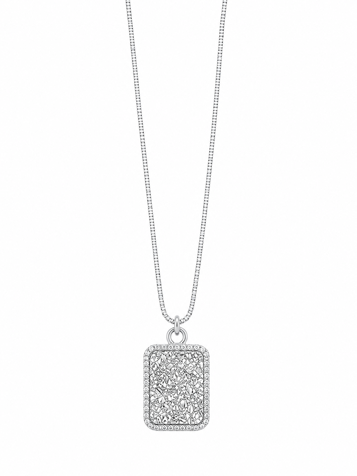 925 Sterling Silver Rectangular Pendant Pendant Necklace - Silver Finish - front view