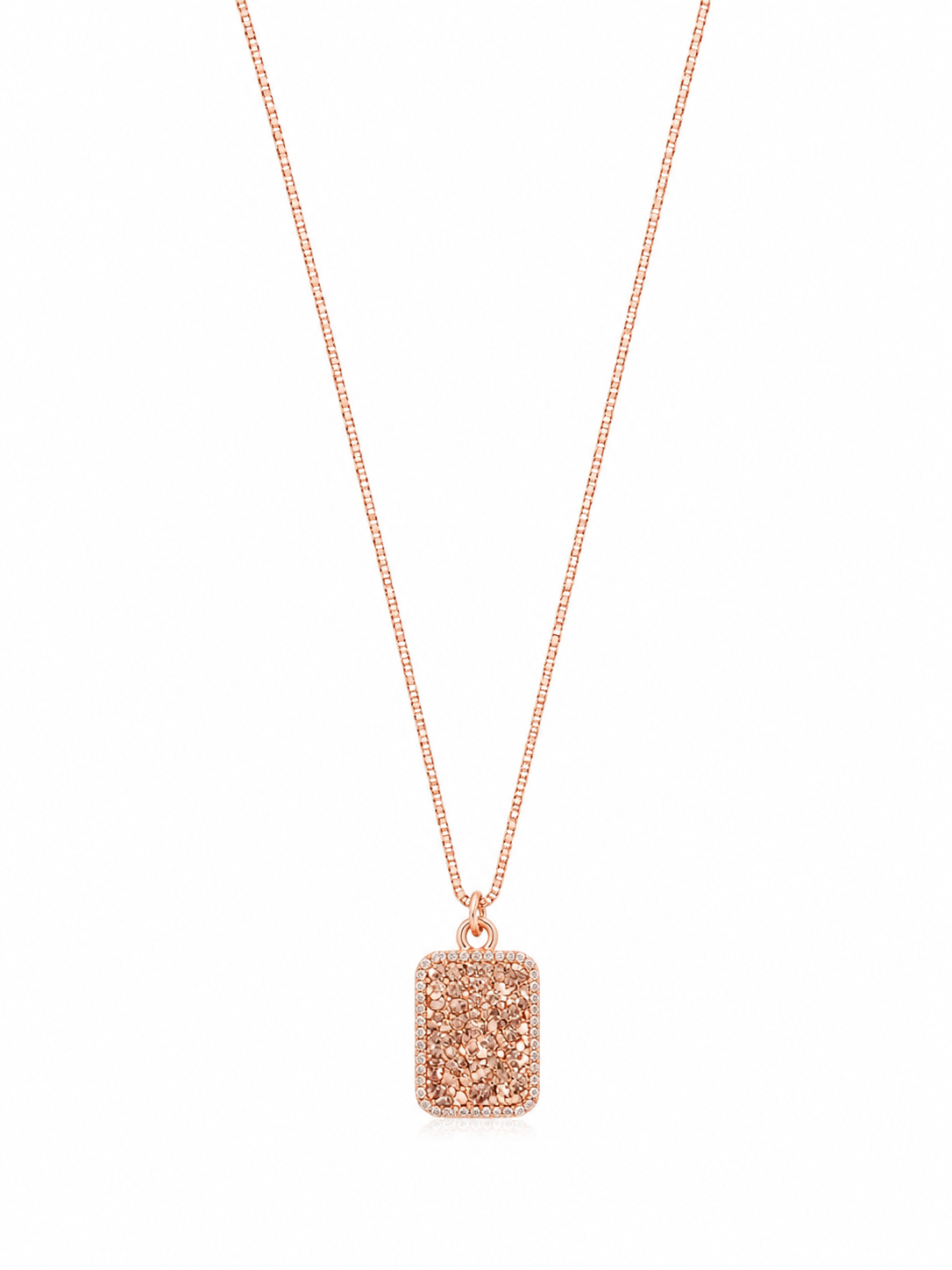 925 Sterling Silver Rectangular Pendant Pendant Necklace - Rose Gold Finish - front view