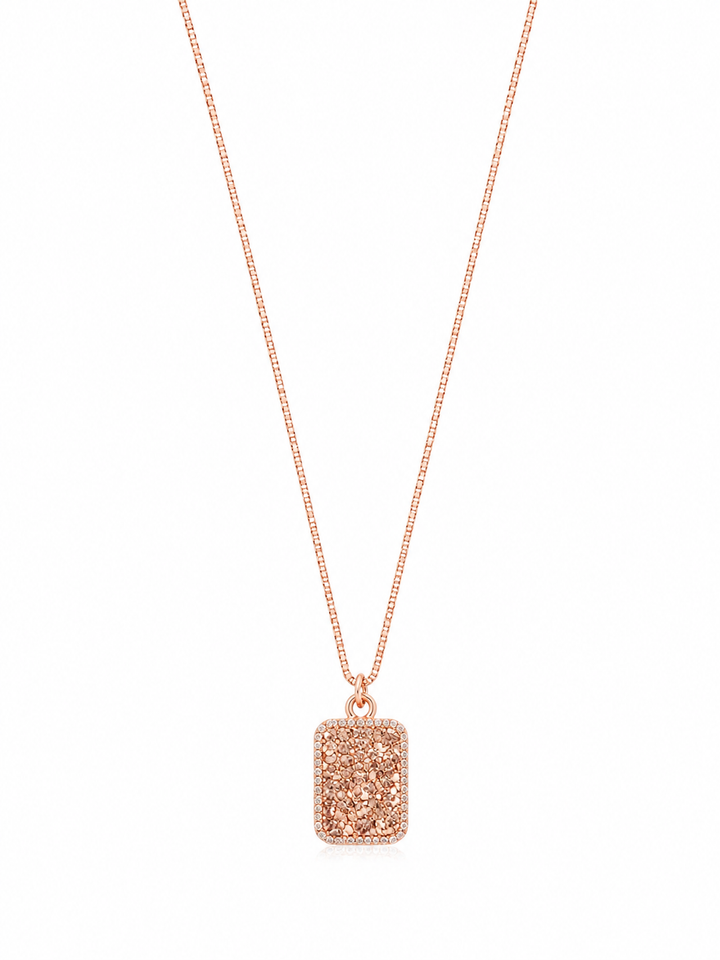 925 Sterling Silver Rectangular Pendant Pendant Necklace - Rose Gold Finish - front view