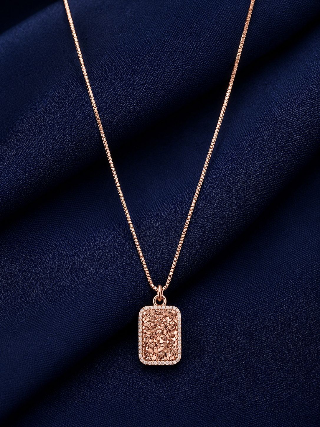 925 Sterling Silver Rectangular Pendant Pendant Necklace - Rose Gold Finish - alternate view