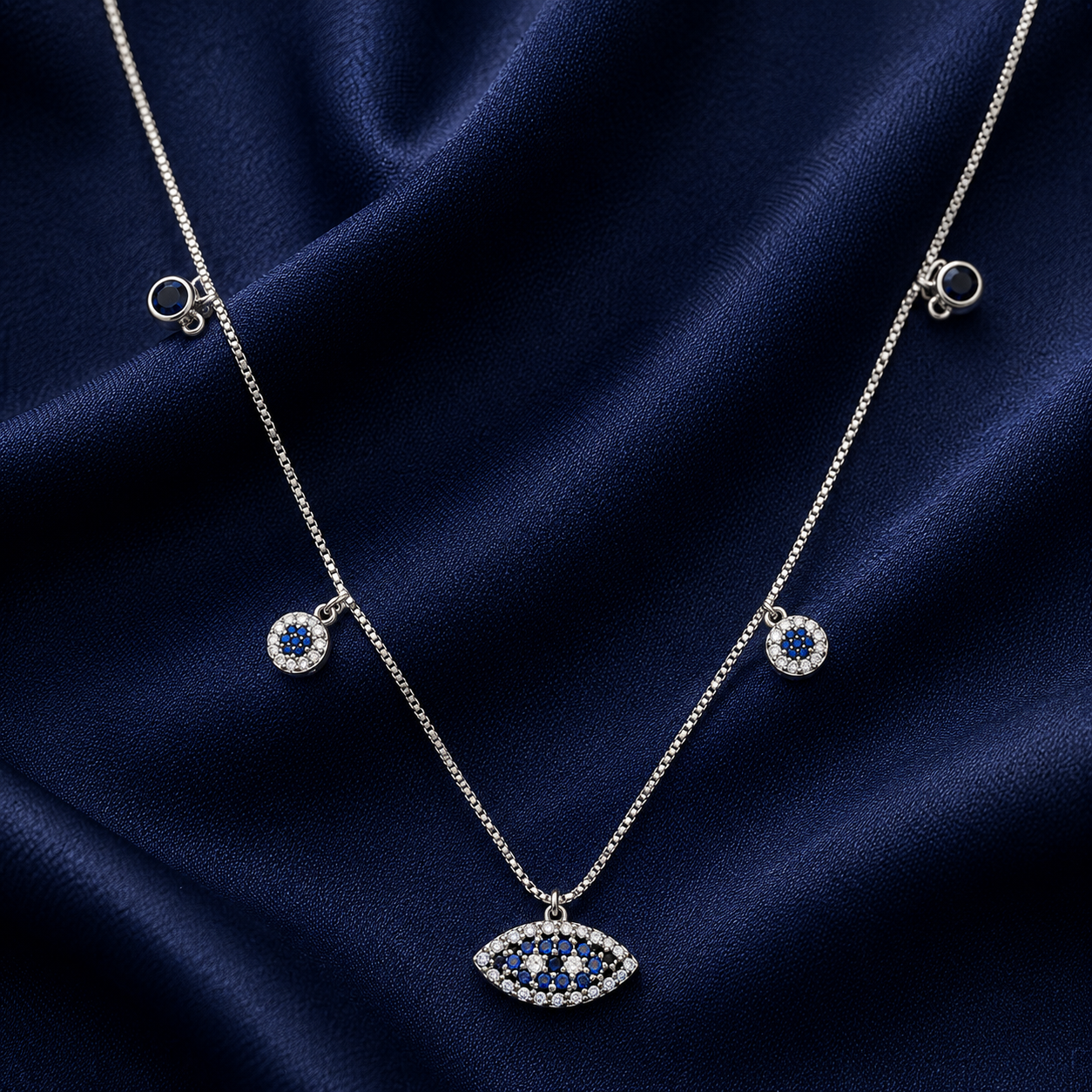 925 Sterling Silver Black Bead Station Pendant Necklace - Silver Finish - alternate view