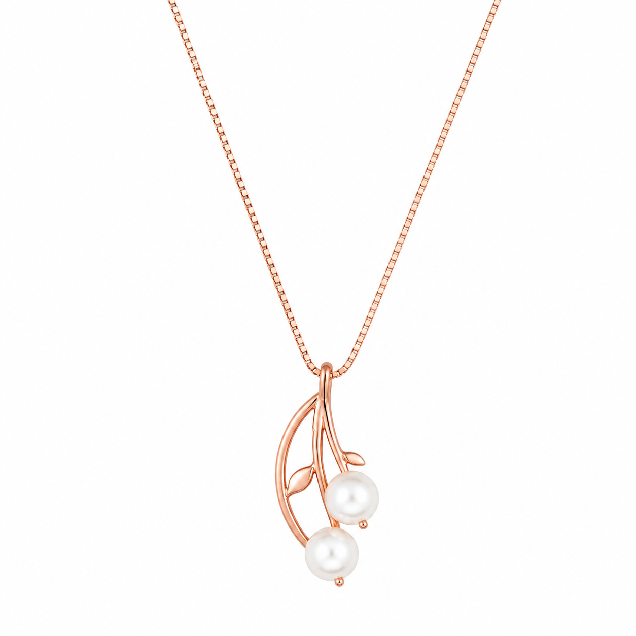 925 Sterling Silver Flame Leaf Drop Pendant Necklace - Rose Gold Finish - front view