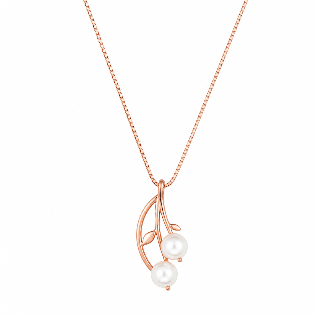 925 Sterling Silver Flame Leaf Drop Pendant Necklace - Rose Gold Finish - front view