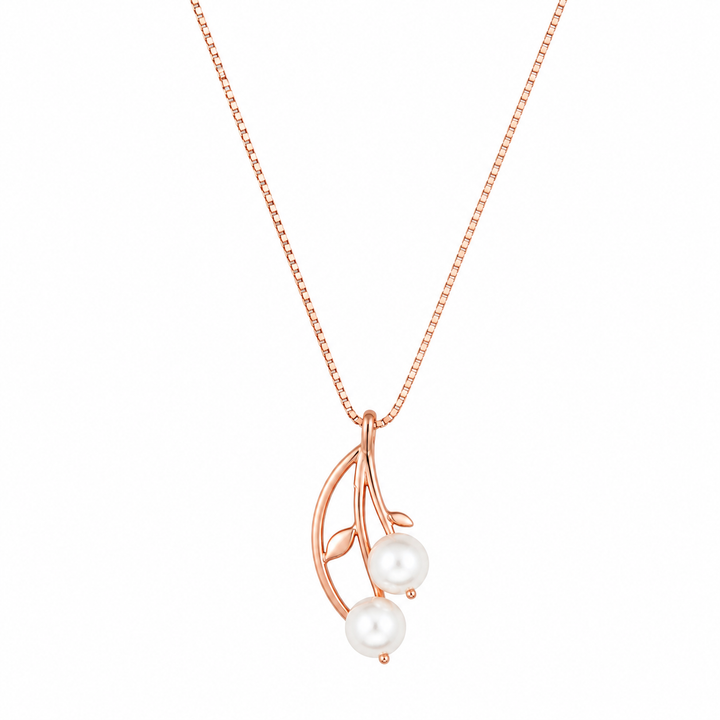 925 Sterling Silver Flame Leaf Drop Pendant Necklace - Rose Gold Finish - front view