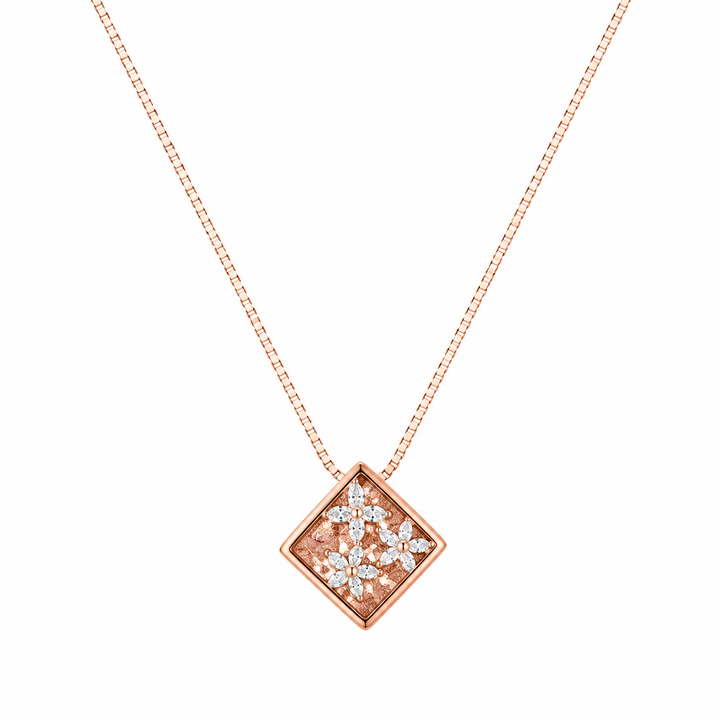 925 Sterling Silver Square Diamond Medallion Pendant Necklace - Rose Gold Finish - front view