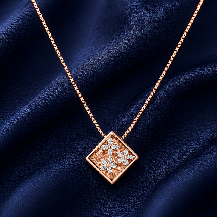925 Sterling Silver Square Diamond Medallion Pendant Necklace - Rose Gold Finish - alternate view