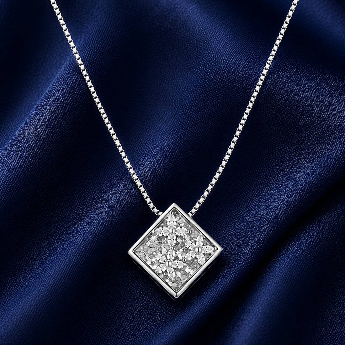 925 Sterling Silver Square Diamond Medallion Pendant Necklace - Silver Finish - alternate view
