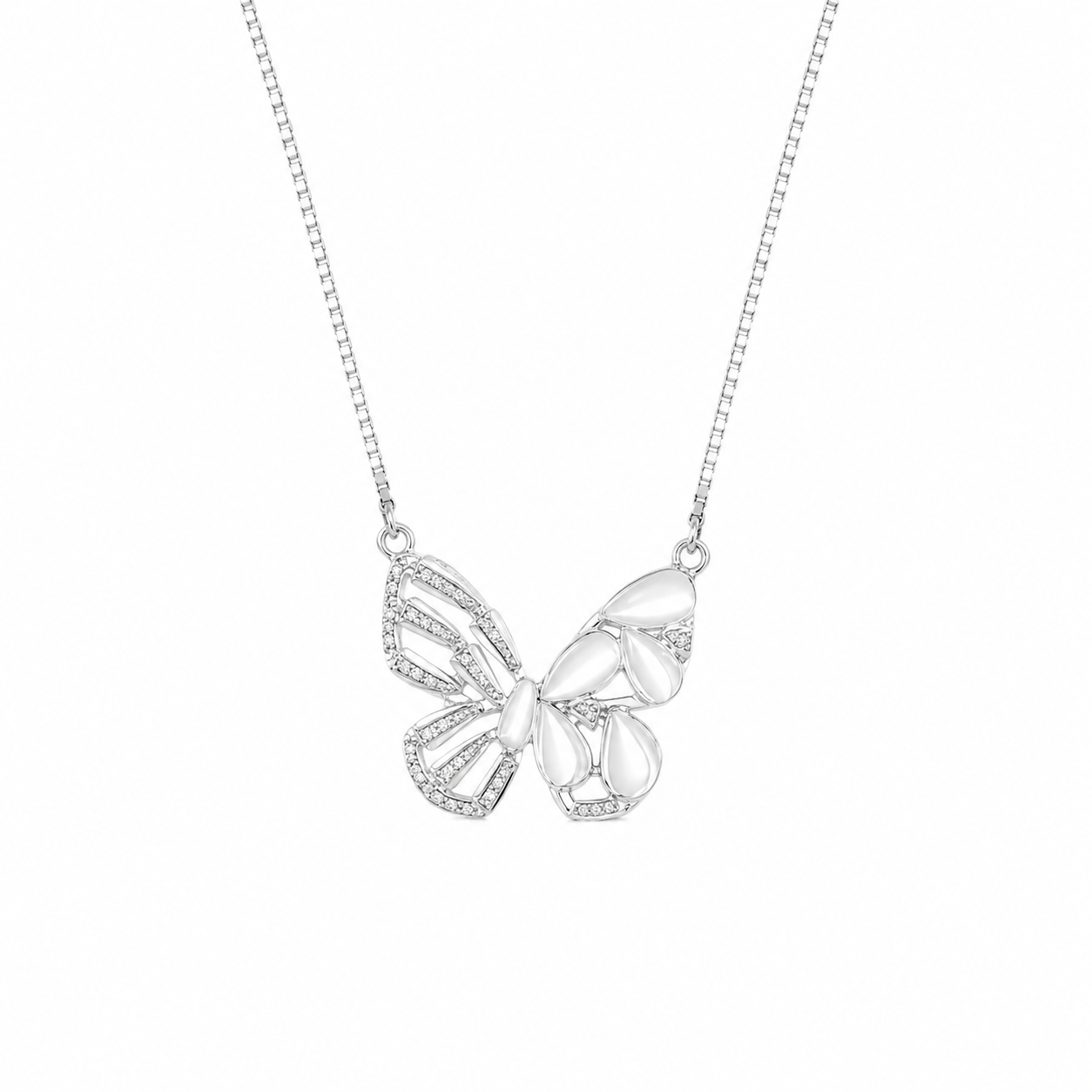 925 Sterling Silver Butterfly Pendant Necklace - Silver Finish - front view
