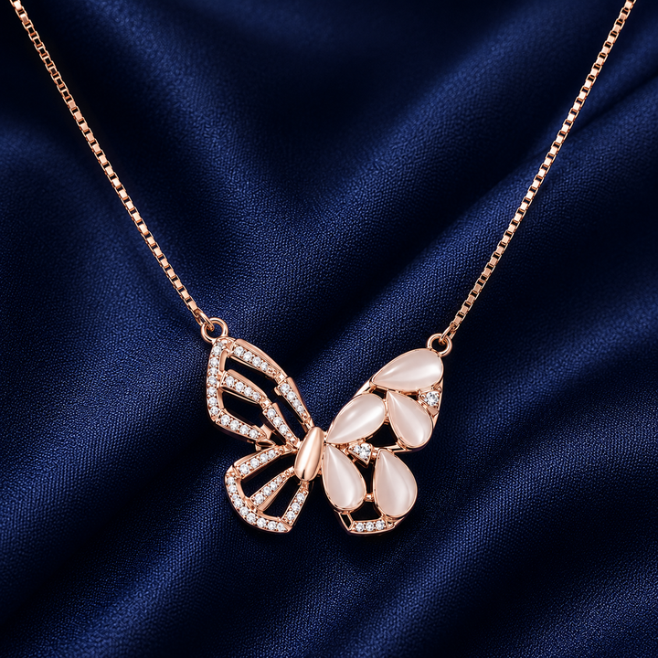 925 Sterling Silver Butterfly Pendant Necklace - Rose Gold Finish - alternate view