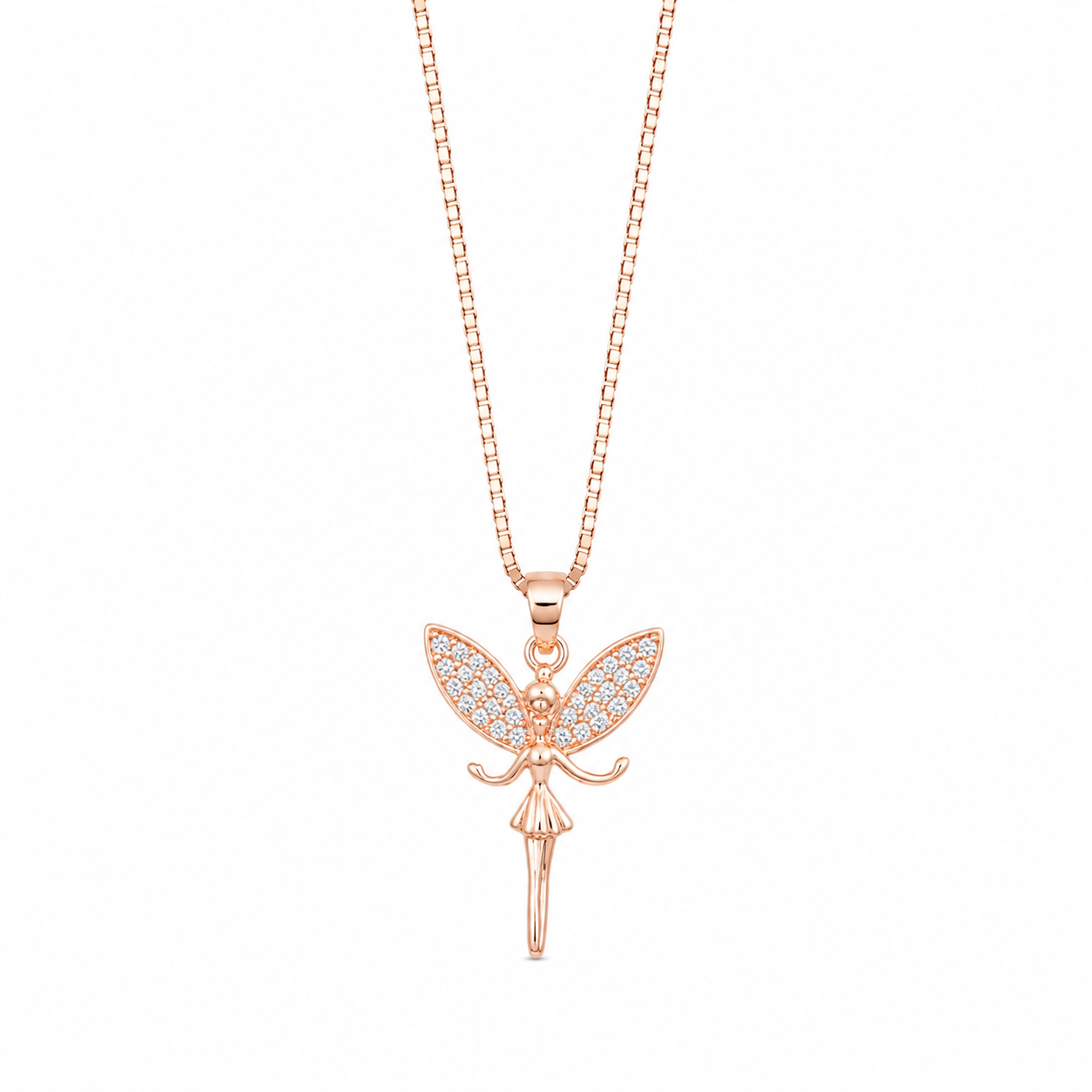925 Sterling Silver Leaf Tulip Pendant Necklace - Rose Gold Finish - front view