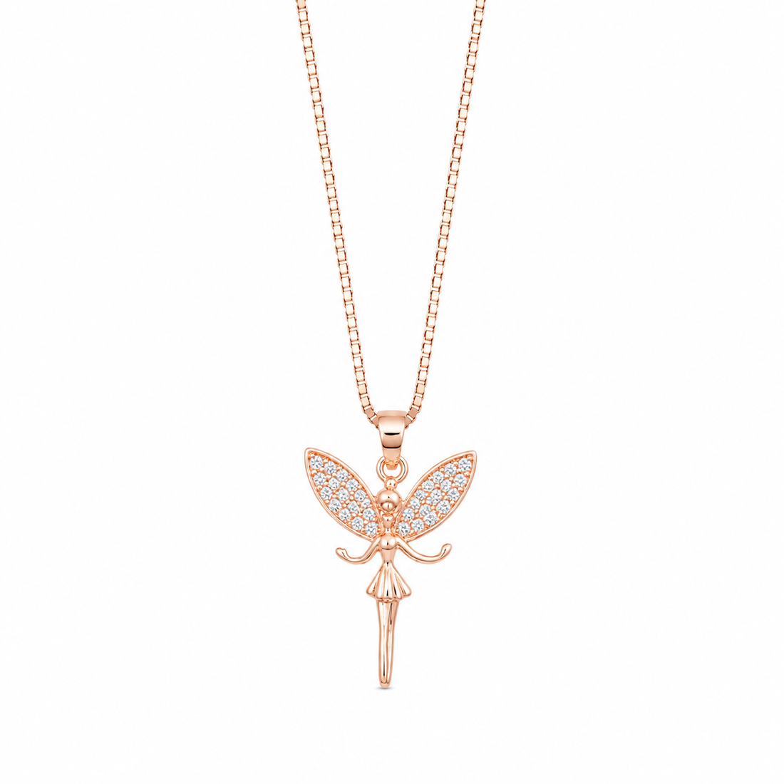 925 Sterling Silver Leaf Tulip Pendant Necklace - Rose Gold Finish - front view