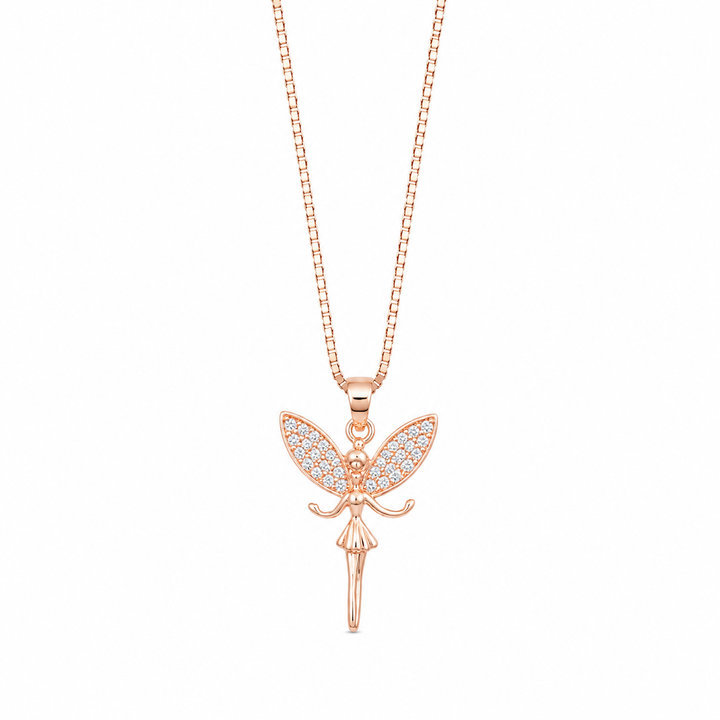 925 Sterling Silver Leaf Tulip Pendant Necklace - Rose Gold Finish - front view