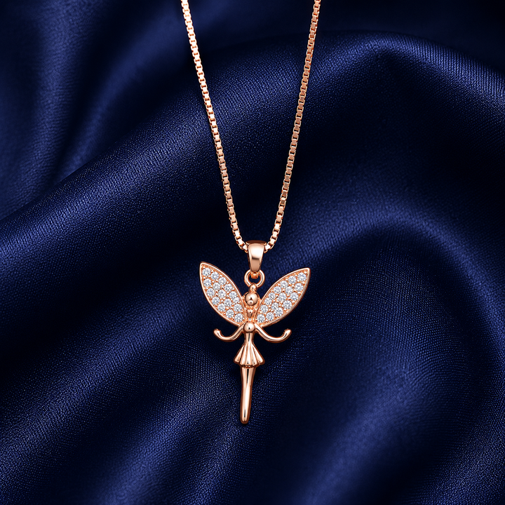 925 Sterling Silver Leaf Tulip Pendant Necklace - Rose Gold Finish - alternate view