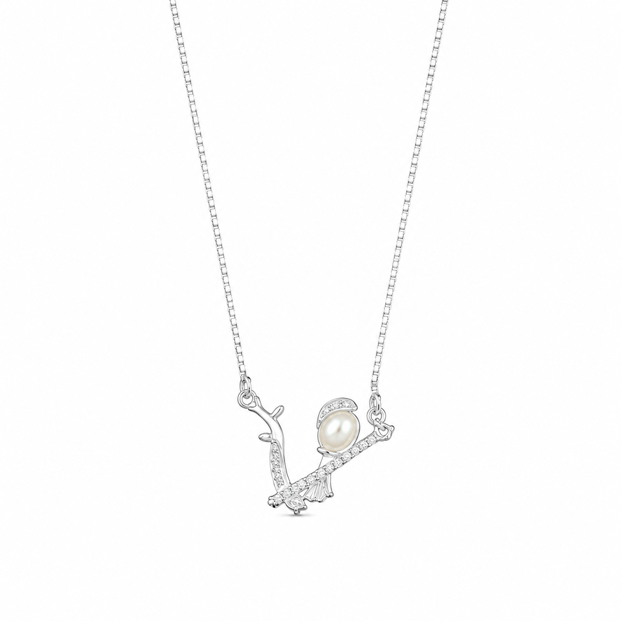 925 Sterling Silver Angular V-Bar Pendant Necklace - Silver Finish - front view