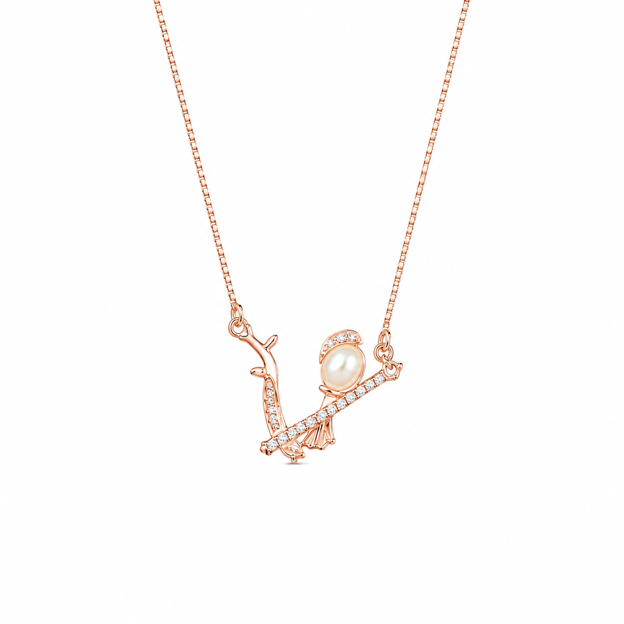 925 Sterling Silver Angular V-Bar Pendant Necklace - Rose Gold Finish - front view