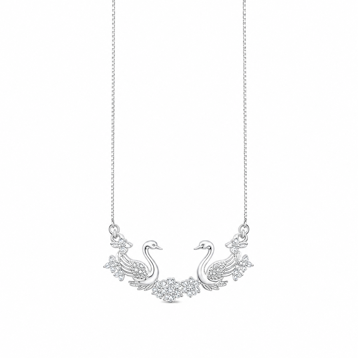 925 Sterling Silver Floral Branch Pendant Necklace - Silver Finish - front view